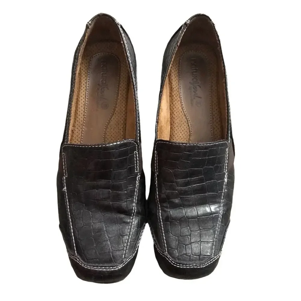 Natural Soul By Naturalizer Loafers Women 8.5M Brown Croc Embossed Comfort Flats